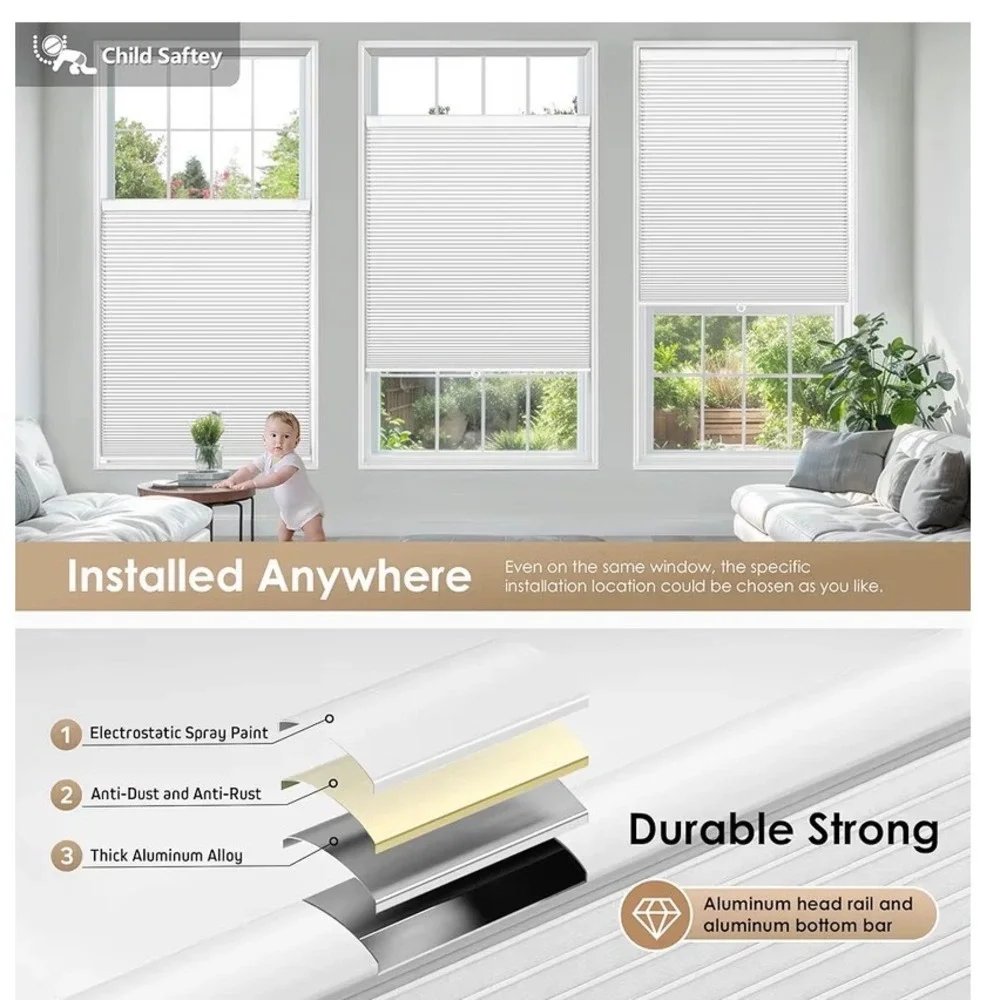 No Drill Cordless Cellular Shades Top Down‎ Bottom Up Blackout White 22
